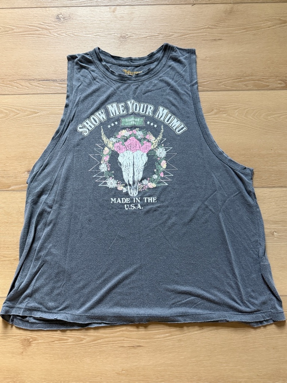 Show Me Your MuMu Charcoal Bull Skull Graphic Tank boho festival rodeo